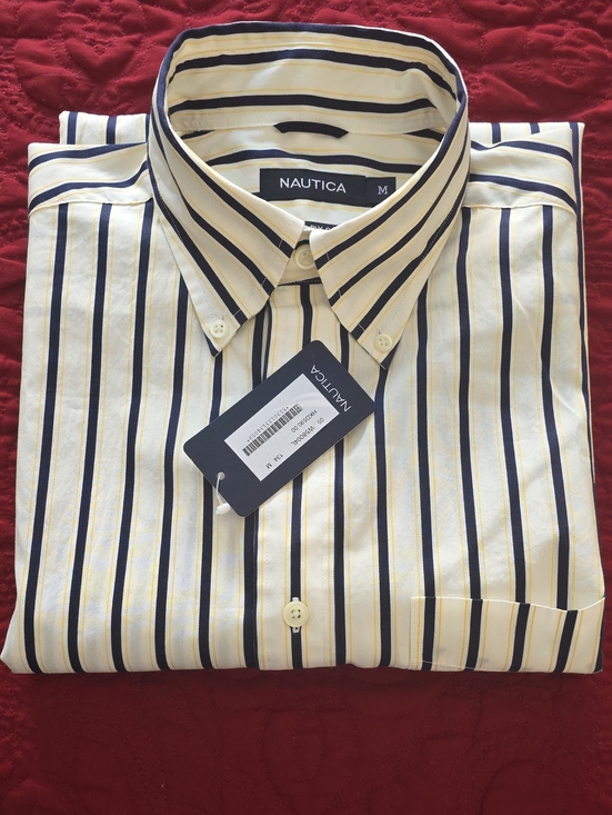 Nautica Other - Nautica Men’s Cream Shirt with Navy & Yellow Stripes